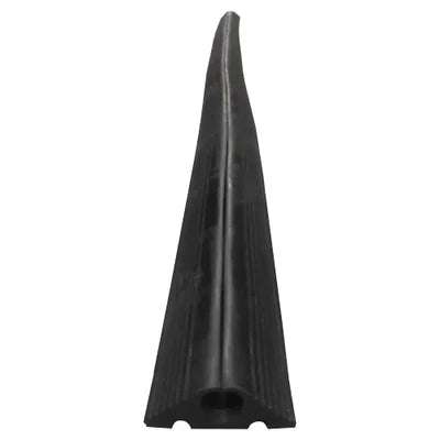 Full length of the black rubber protector viewed end-on, tapering away with the cable bore at the base