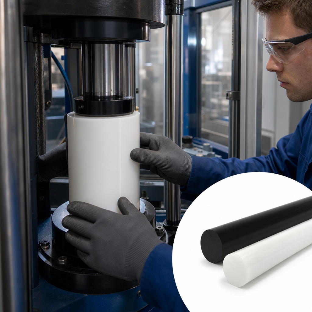 High Density Polyethylene Natural (milky-white) / Black Rod 200mm to 350mm dia for Insulators & sheets - UK Engineering Plastics