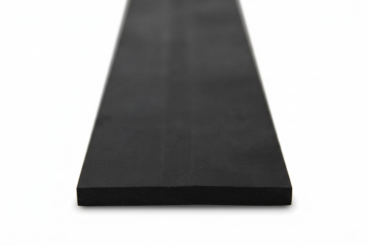 Black rectangular rubber strip shown at an angle, flat smooth-finish profile