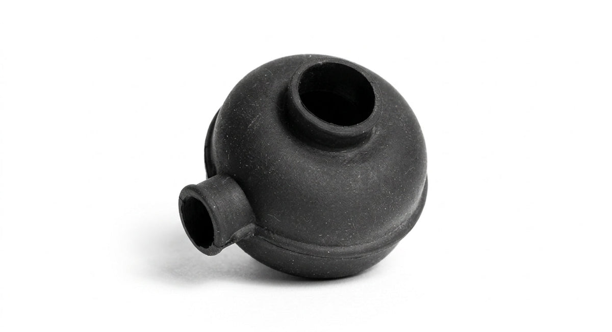 Black rubber boot rod end gaiter, studio shot on white background