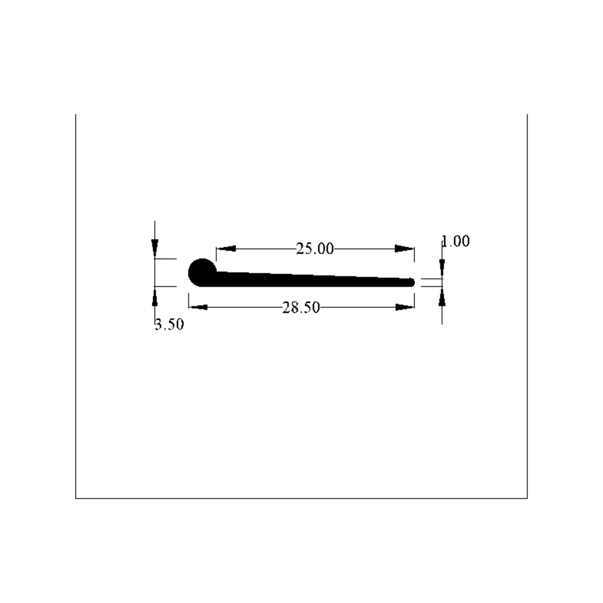 Cross-section diagram of curled-lip seal, 28.50mm x 3.50mm, bead 1.00mm