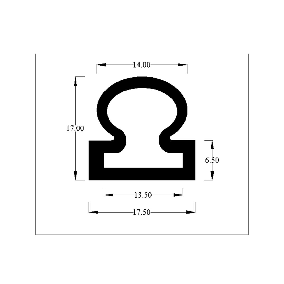 Technical diagram of mushroom seal profile with 14.00, 17.00, 6.50 and 17.50mm dimensions