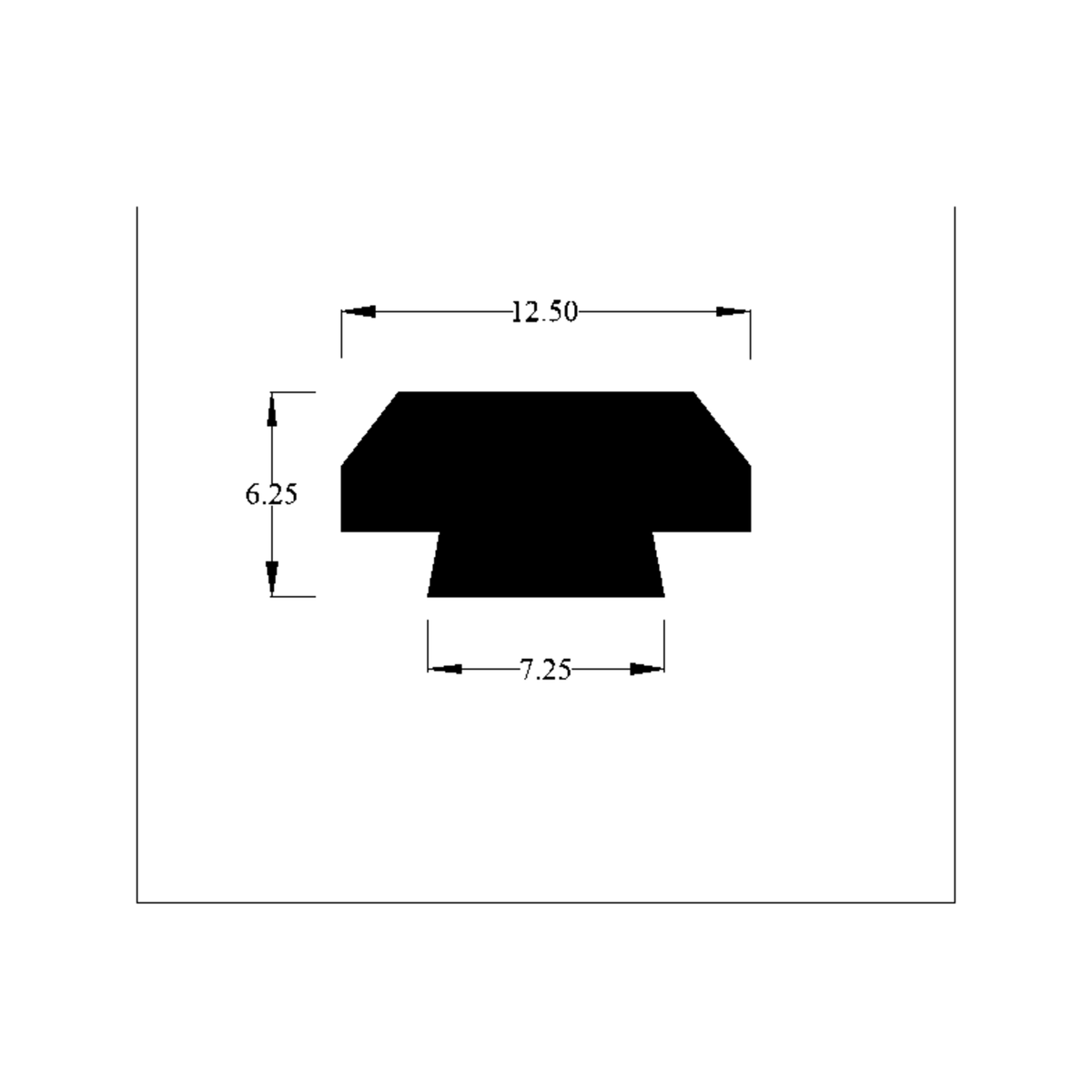 Cross-section diagram of block section, top 12.50mm, foot 7.25mm, height 6.25mm