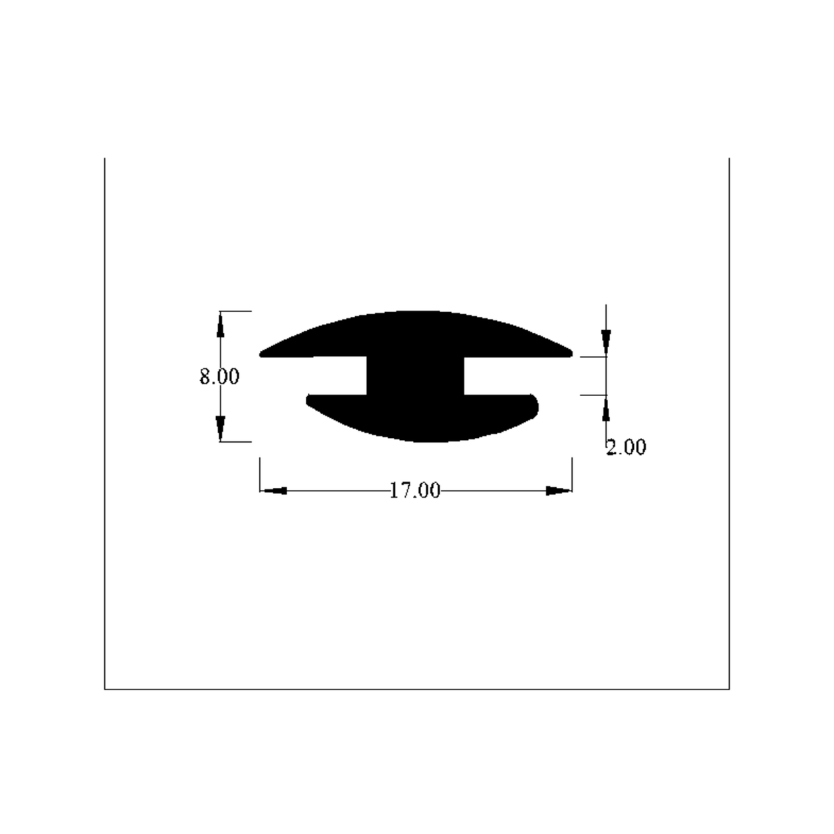 Cross-section diagram of double channel seal, overall width 17.00mm marked
