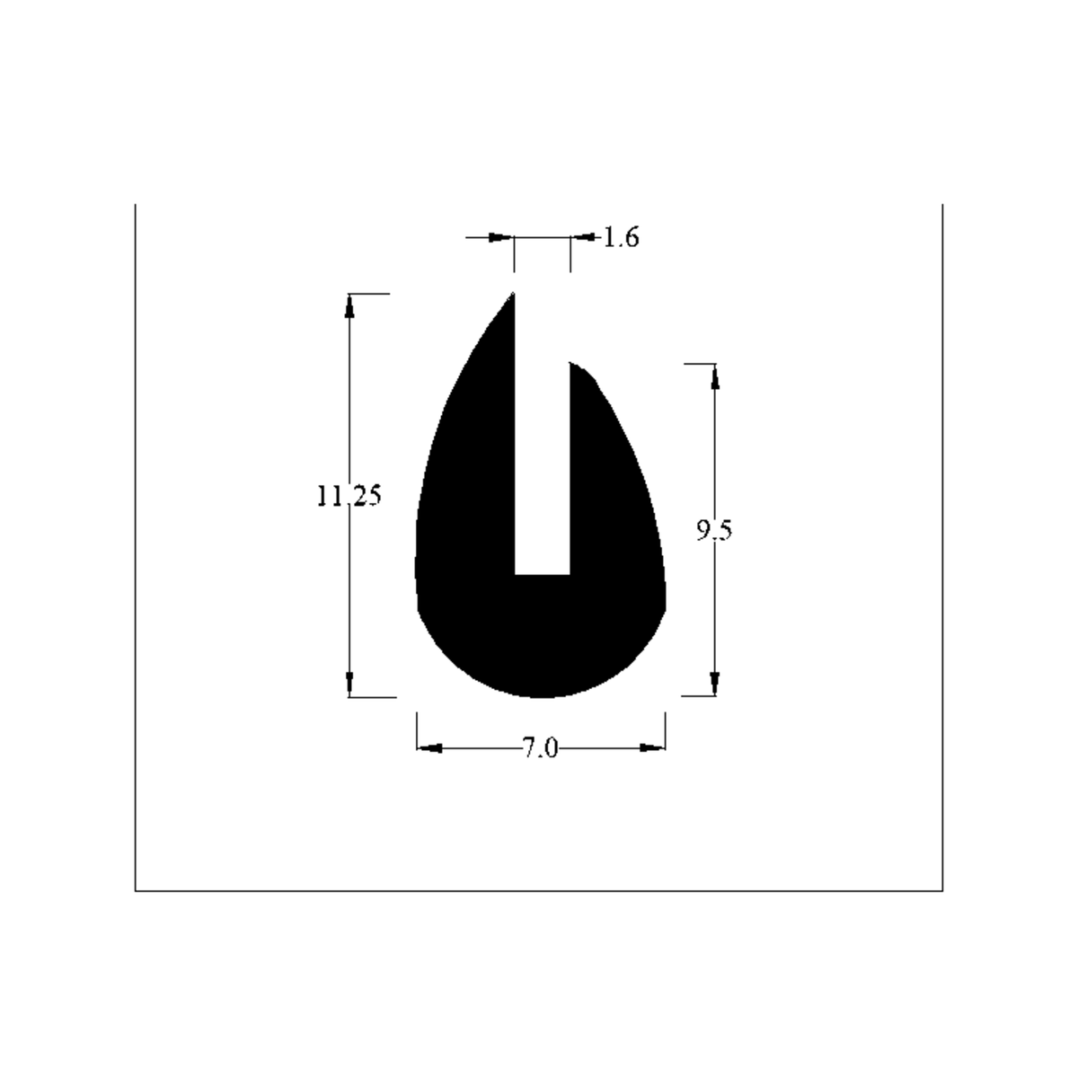 Cross-section diagram of U-channel profile with uneven legs, 11.25mm high x 7.00mm wide dimensions shown