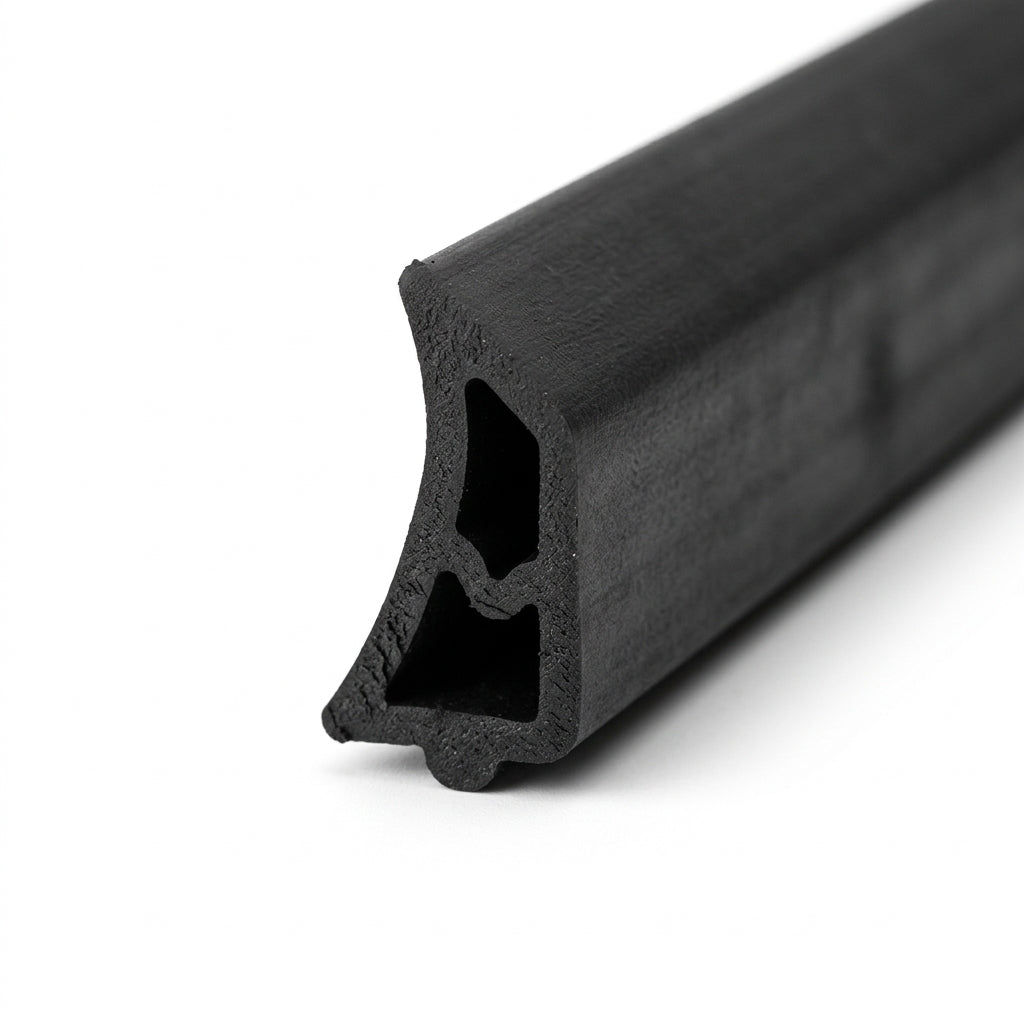 Black rubber filler strip length with hollow triangular profile cut end