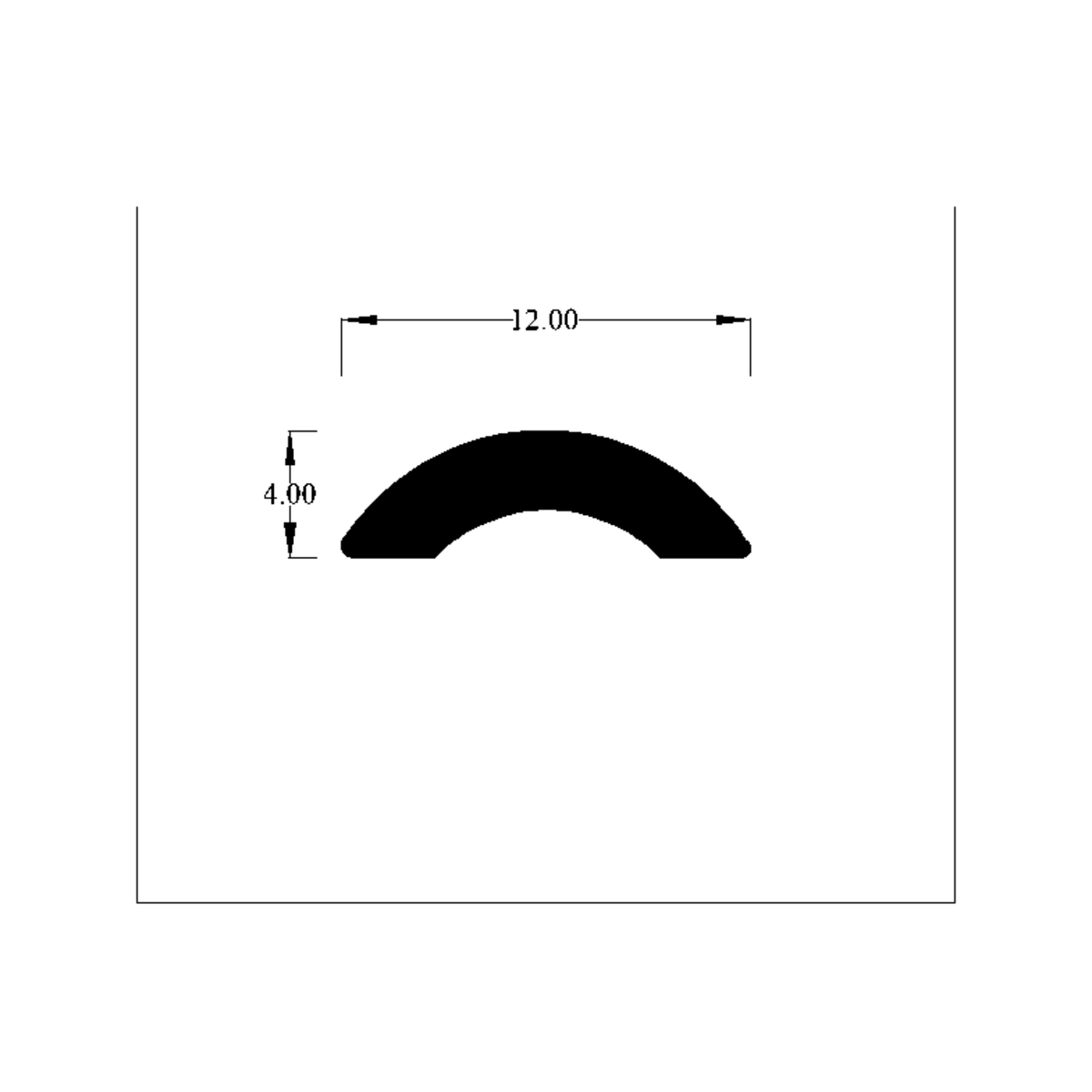 Black PVC Hezim strip shown curved, close-up of the smooth arched trim profile
