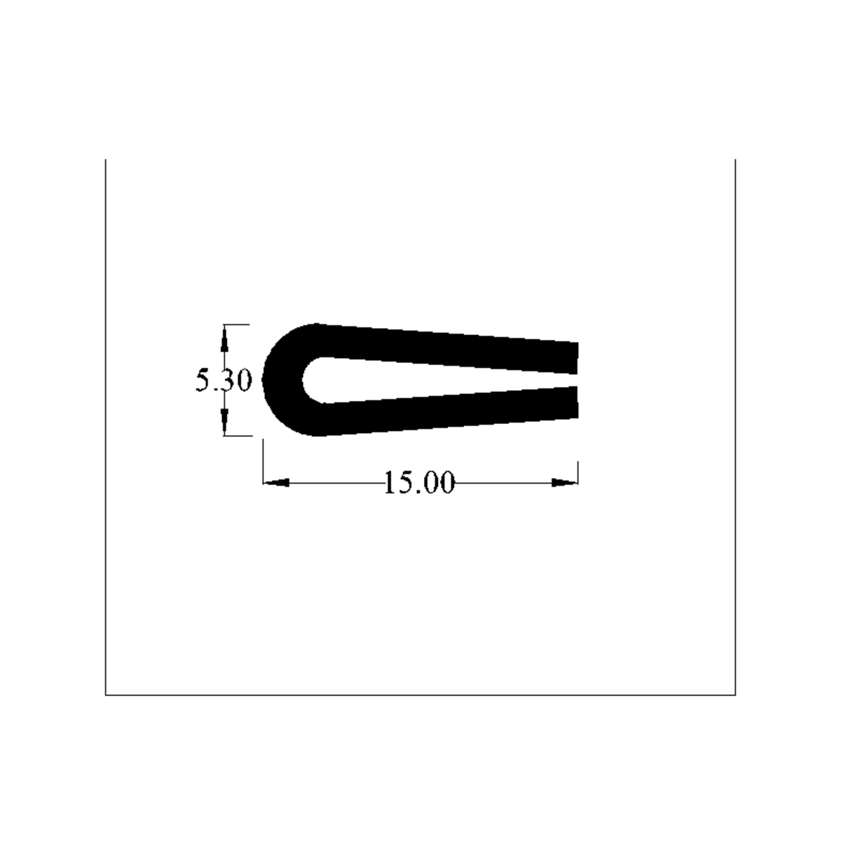 Cross-section diagram of U-channel profile, 5.30mm deep x 15.00mm wide dimensions shown