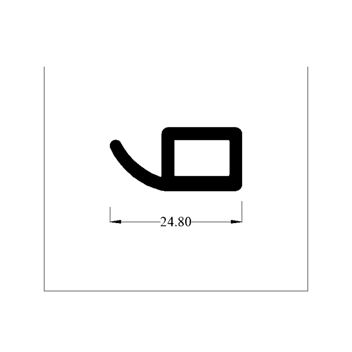 Technical diagram of hood stowage seal profile, overall width 24.80mm