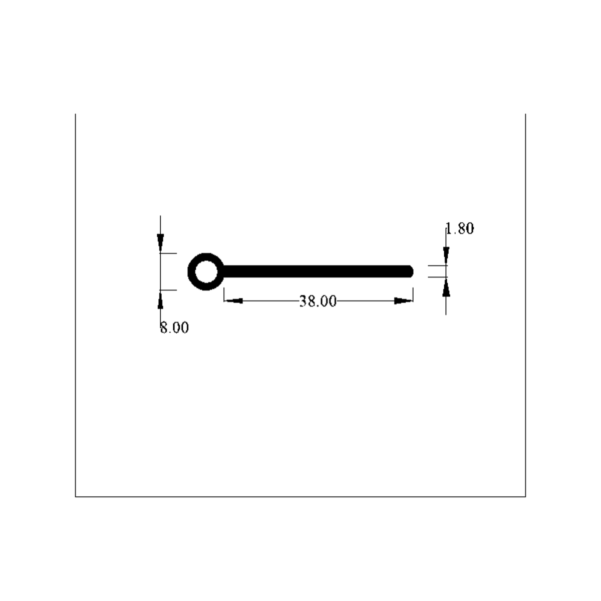 Cross-section diagram of the wing piping, 8mm bead and 38mm tail dimensions marked