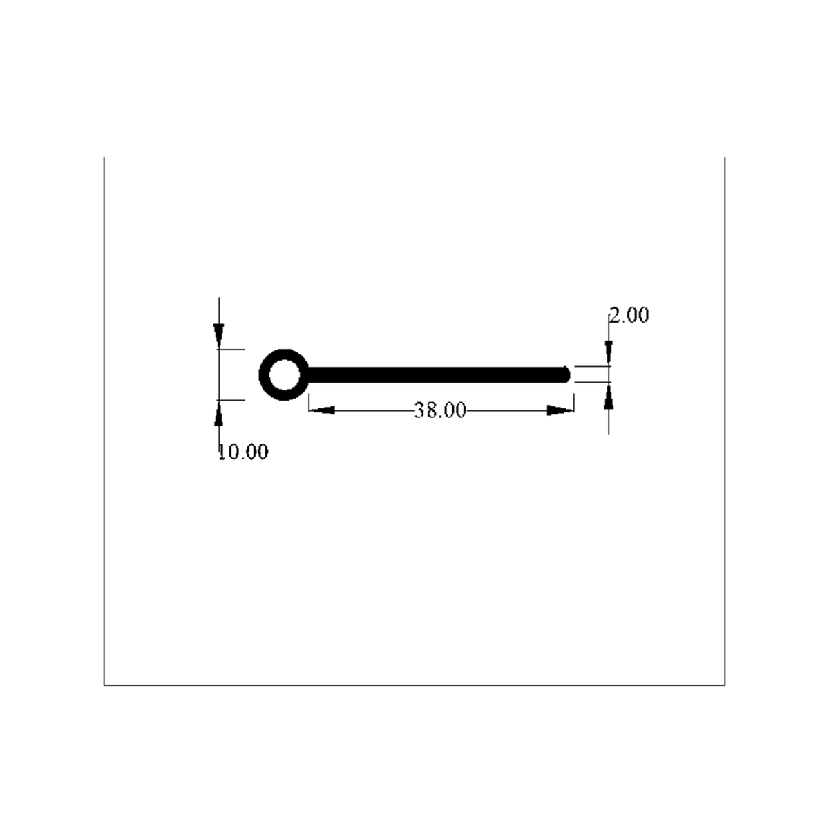 Cross-section diagram of the wing piping, 10mm bead and 38mm tail dimensions marked