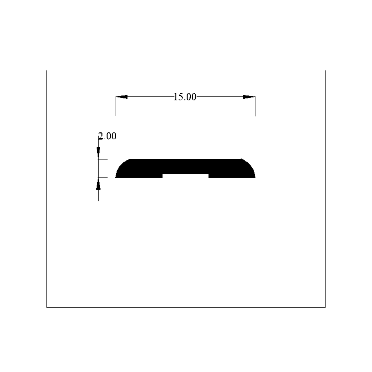 Diagram of a flat strip profile, 15.00mm wide and 2.00mm tall