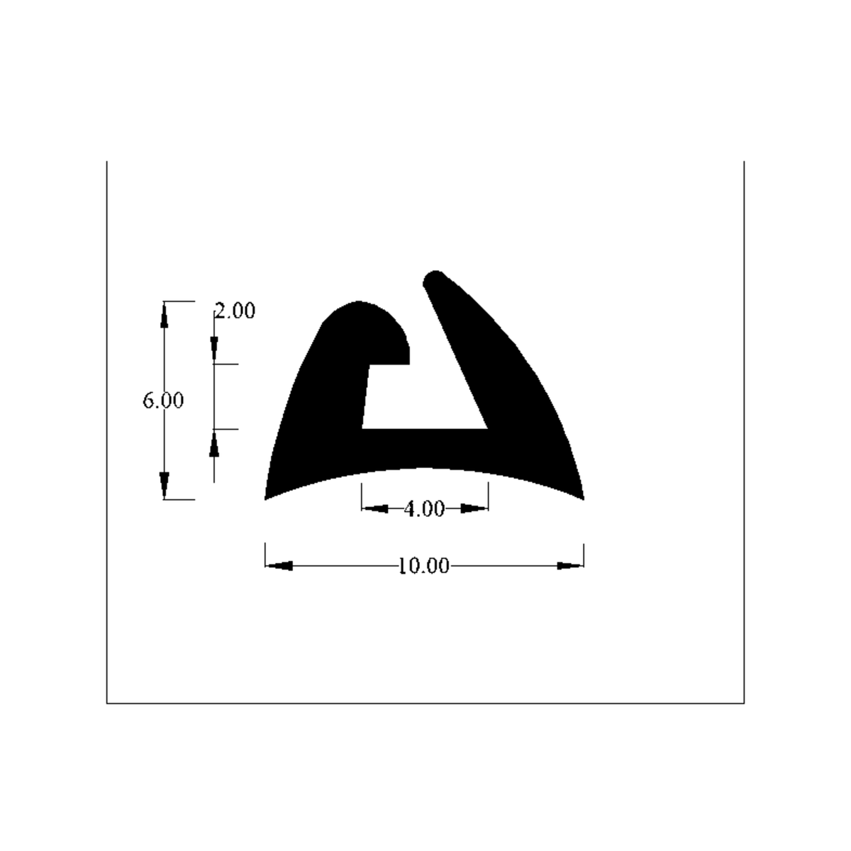 Cross-section diagram of the awning rail seal profile with printed dimensions in mm