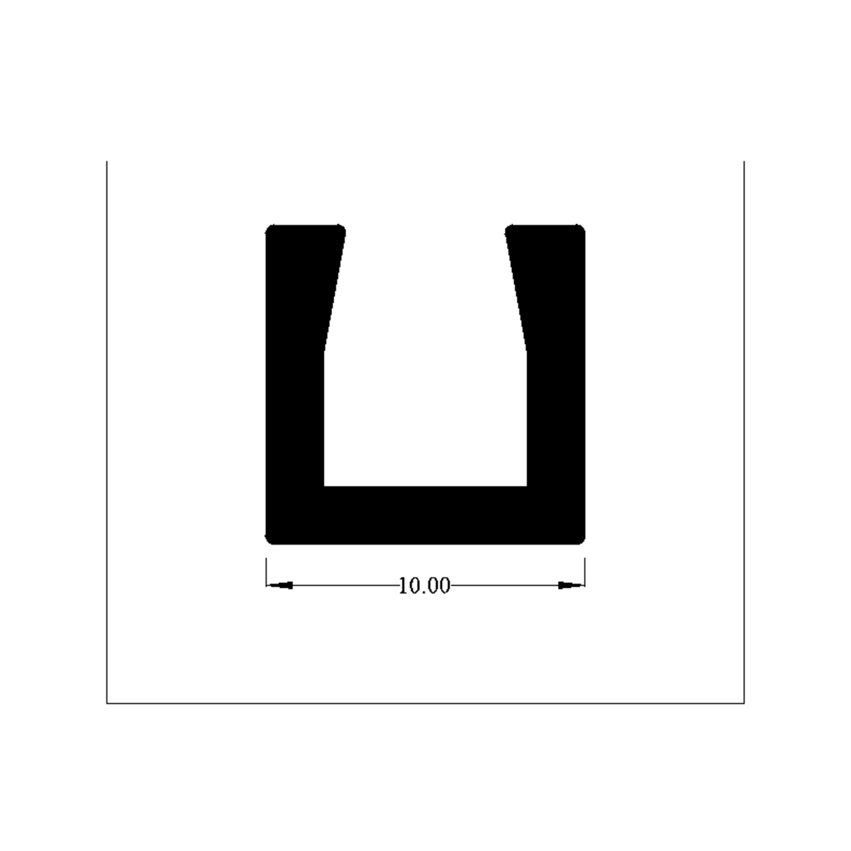 Cross-section diagram of square U-channel profile, 10.00mm width dimension marked