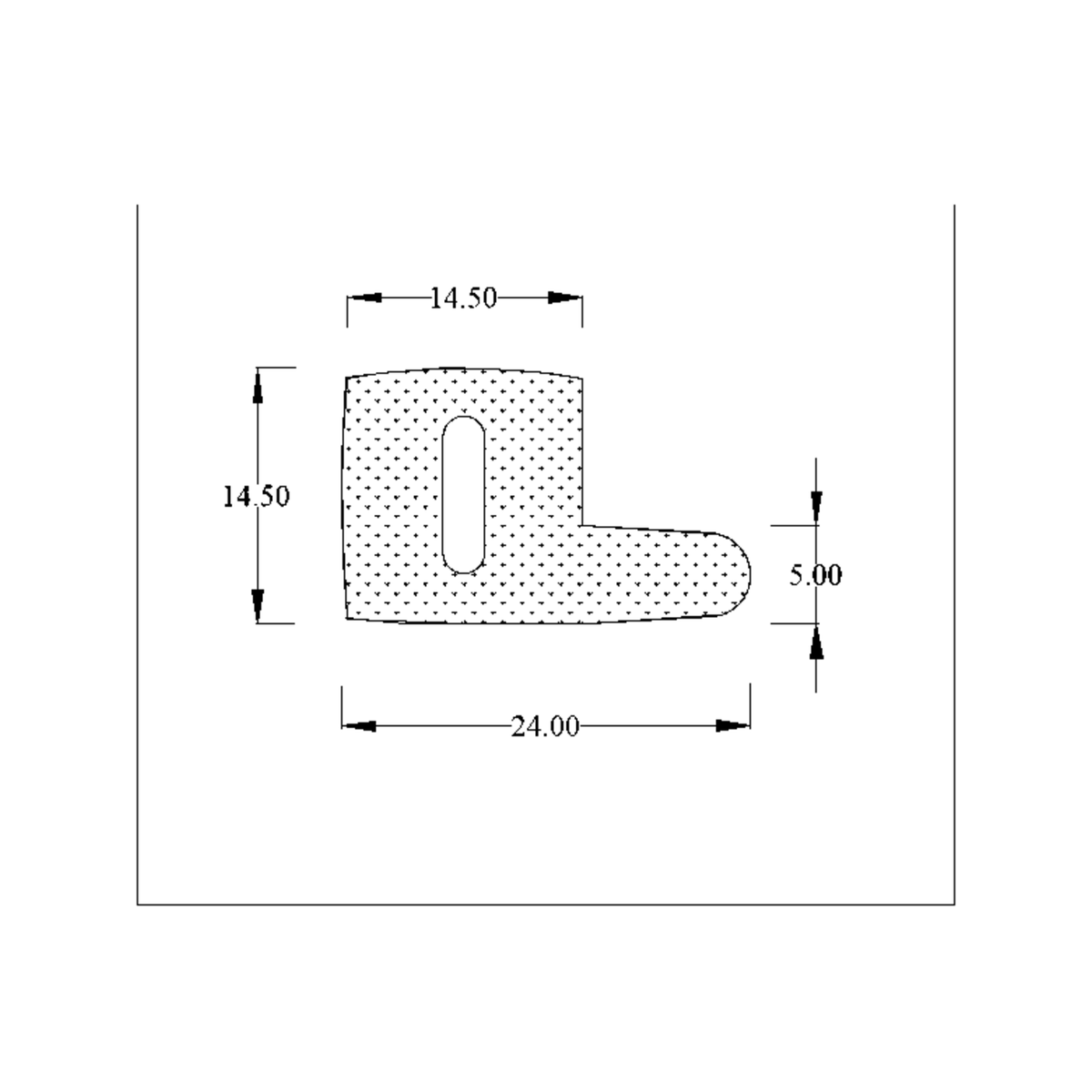 Technical line drawing of L-shaped sponge rubber seal profile, dimensions in mm