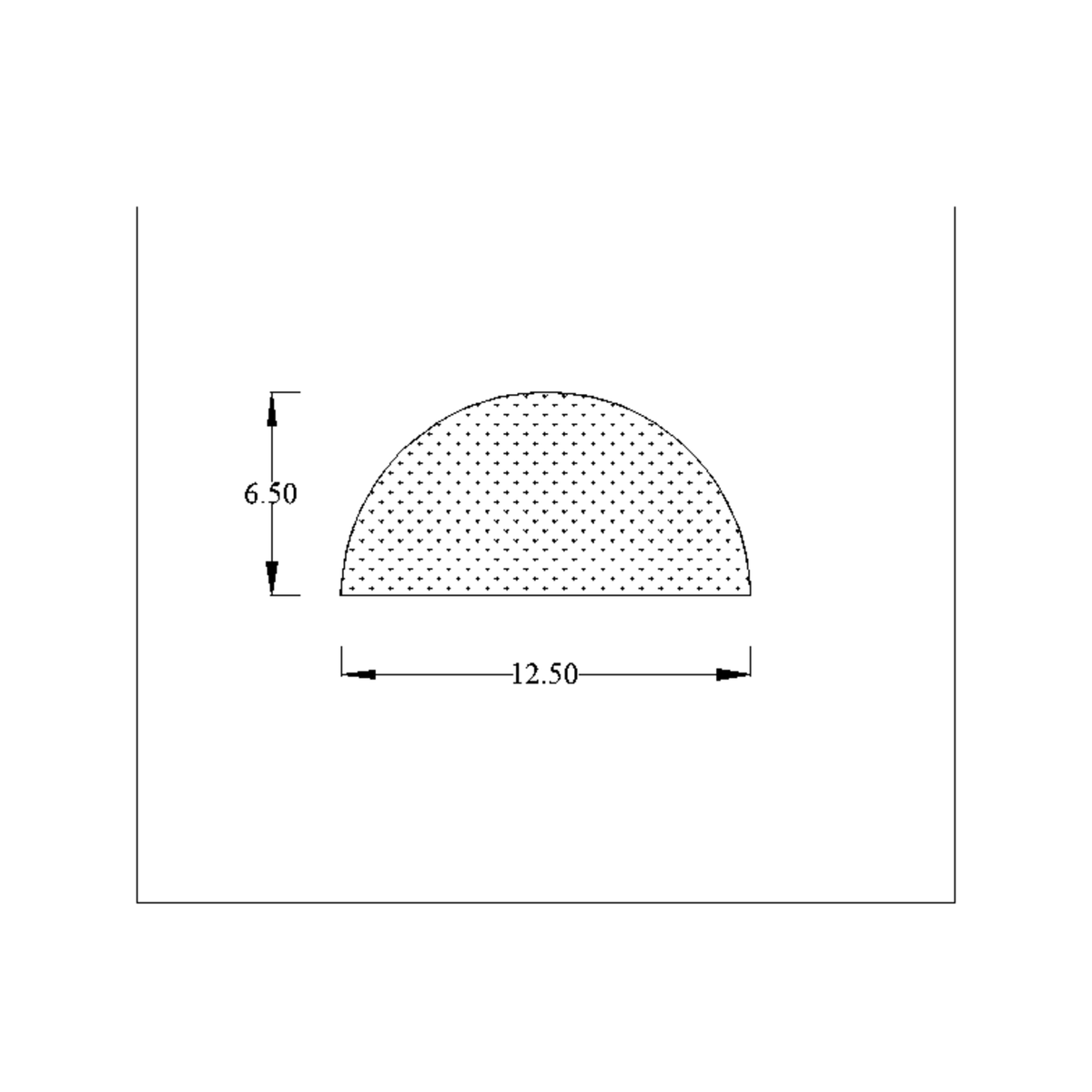 Dimensioned half-round profile diagram with 12.50mm and 6.50mm measurements