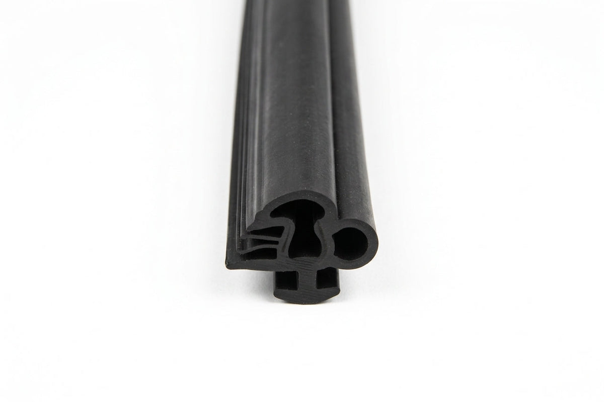 Black windscreen surround profile front-on with chrome insert channel