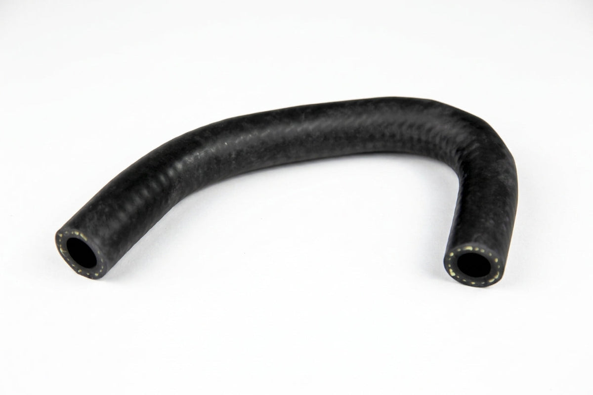 U-shaped black ribbed breather hose on white background, studio shot