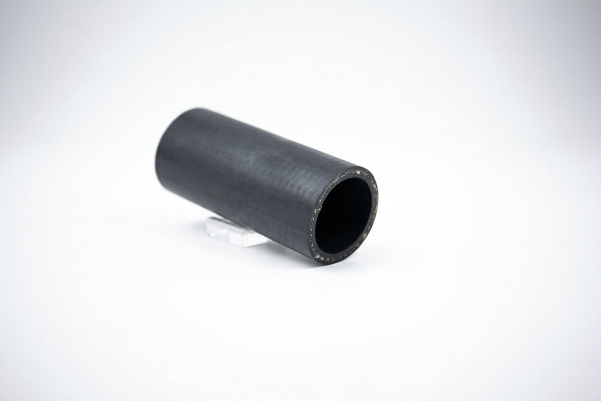 Straight black radiator hose, studio shot on white background
