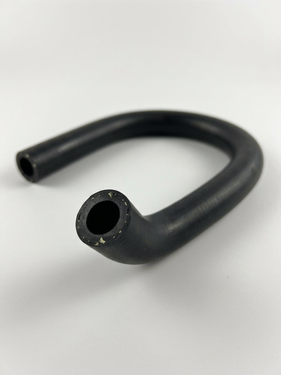 Looped black rubber heater inlet hose with both cut ends visible, studio shot