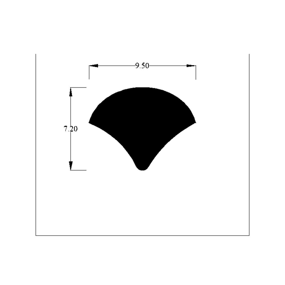 Cross-section diagram of the white PVC filler/locking strip, 9.50mm x 7.20mm marked
