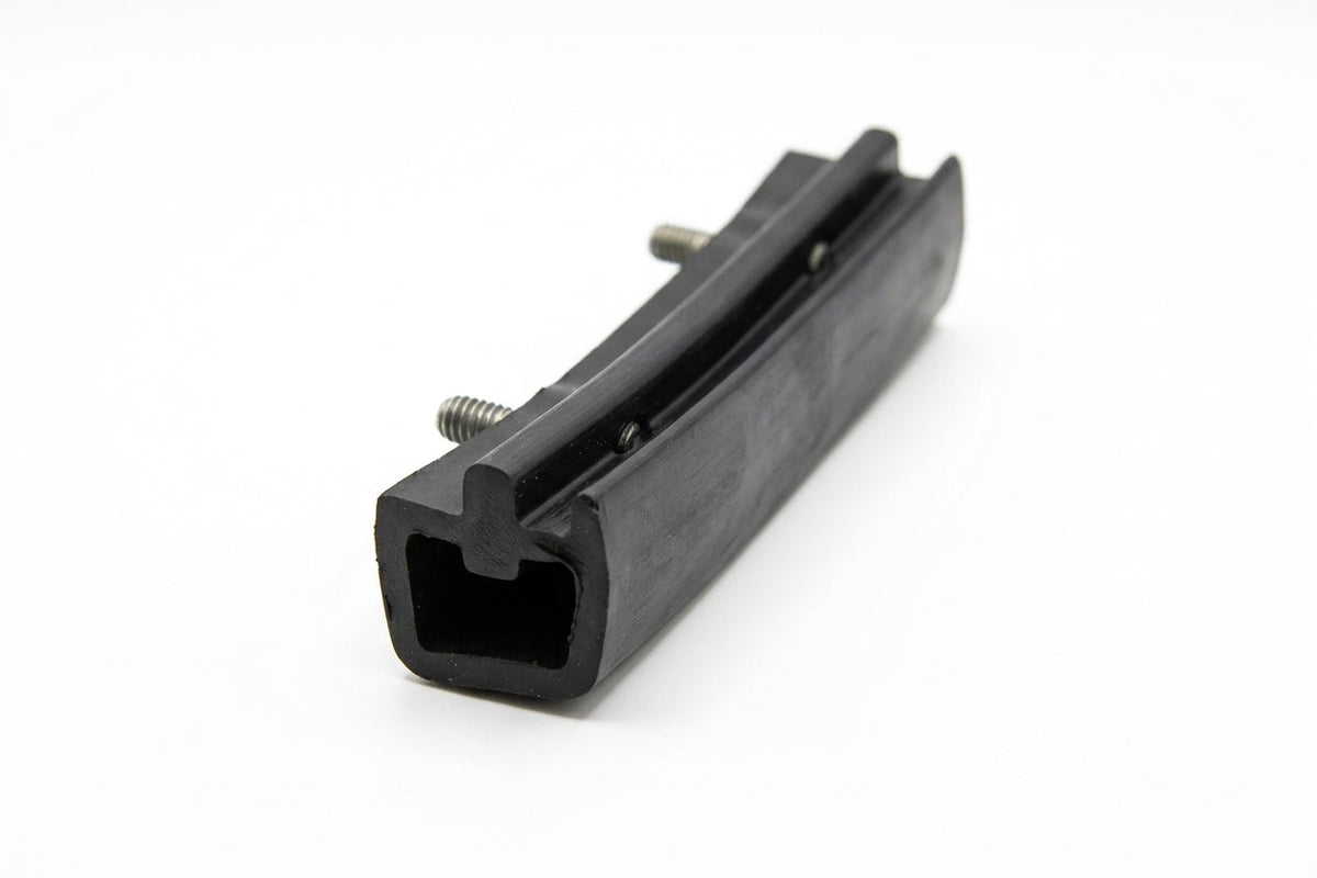 Black rubber overrider insert with two mounting bolts, studio shot