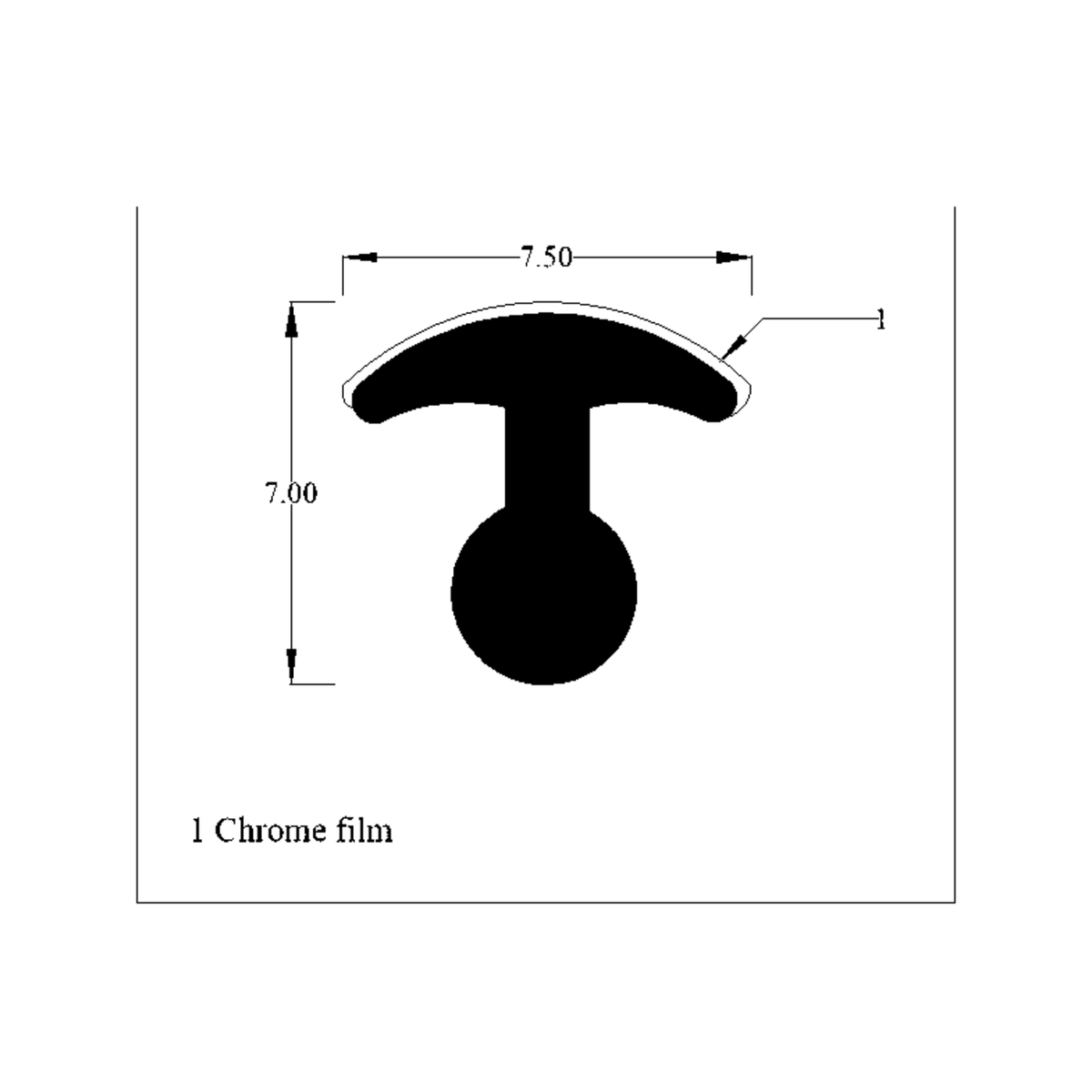 Technical diagram of chrome PVC insert cross-section with dimensions 7.50 and 7.00