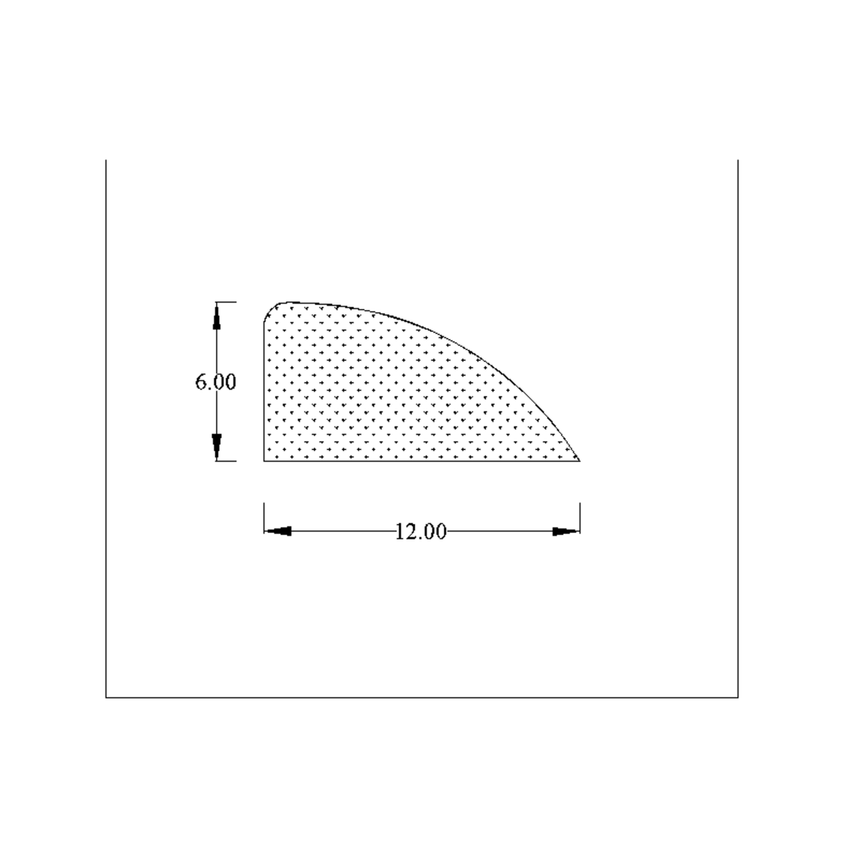 Cross-section diagram of sponge wedge section, 12.00mm x 6.00mm, curved top