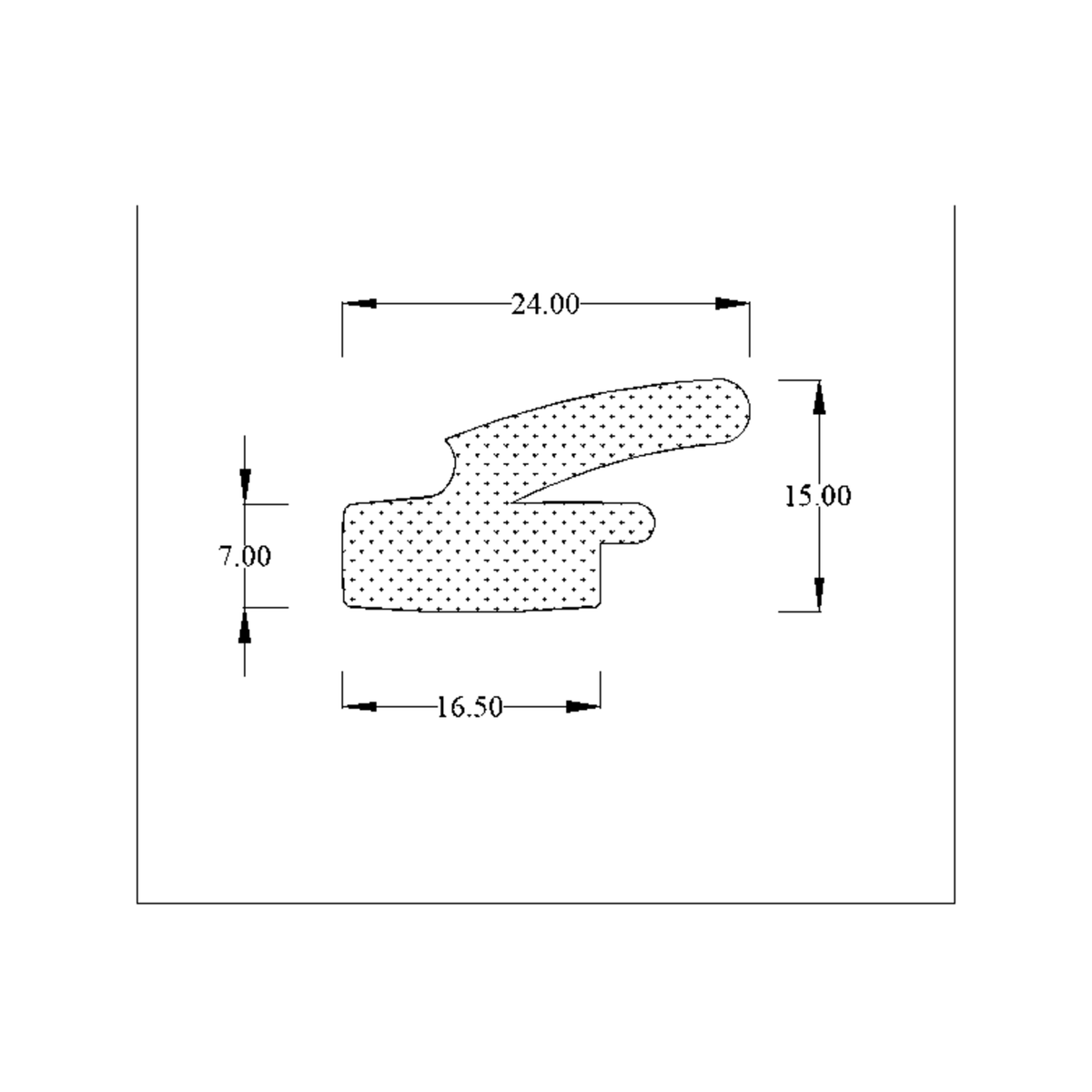Dimensioned cross-section diagram of the hooked flange profile with 24mm, 16.50mm, 15mm and 7mm marks