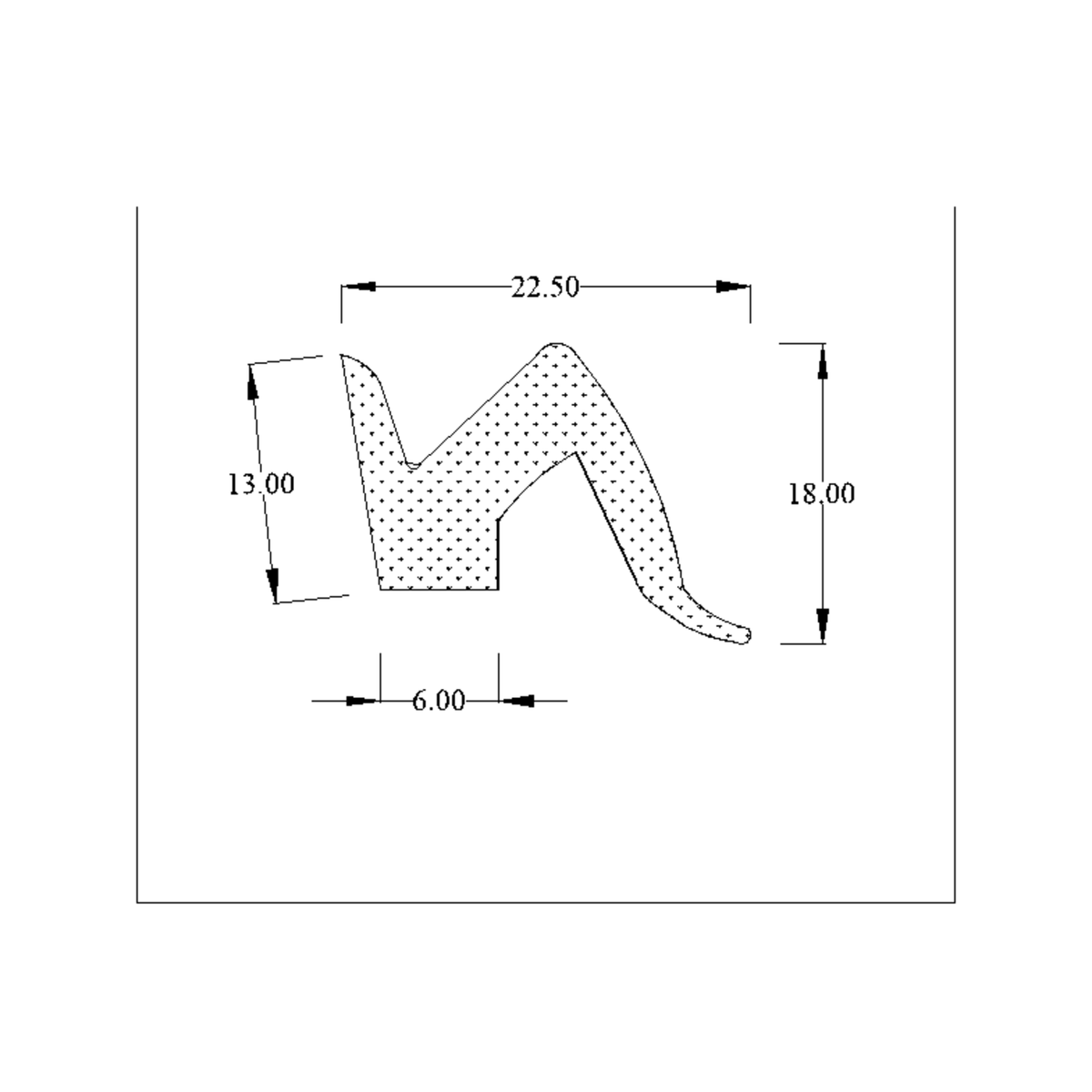 Dimensioned cross-section drawing of the M-shaped sponge section with 22.50mm, 18mm and 13mm marks
