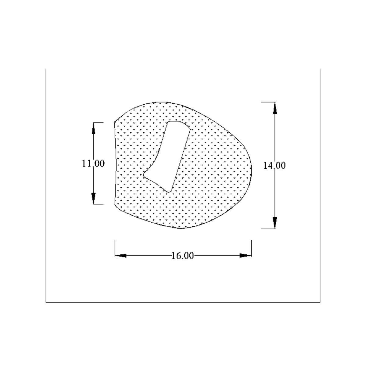 Technical diagram of rounded seal profile with keyhole slot, 11.00, 14.00 and 16.00mm dimensions