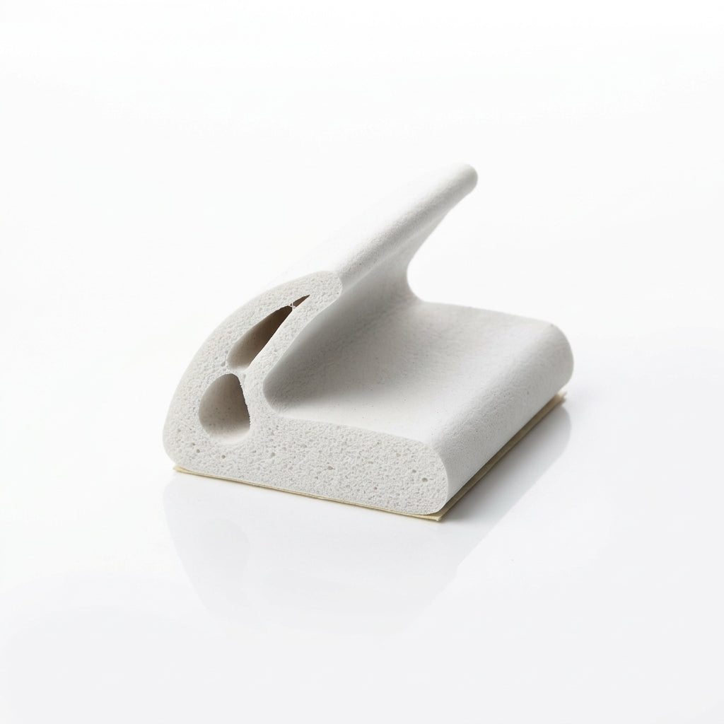 White sponge wrap-over section on adhesive backing, angled studio shot