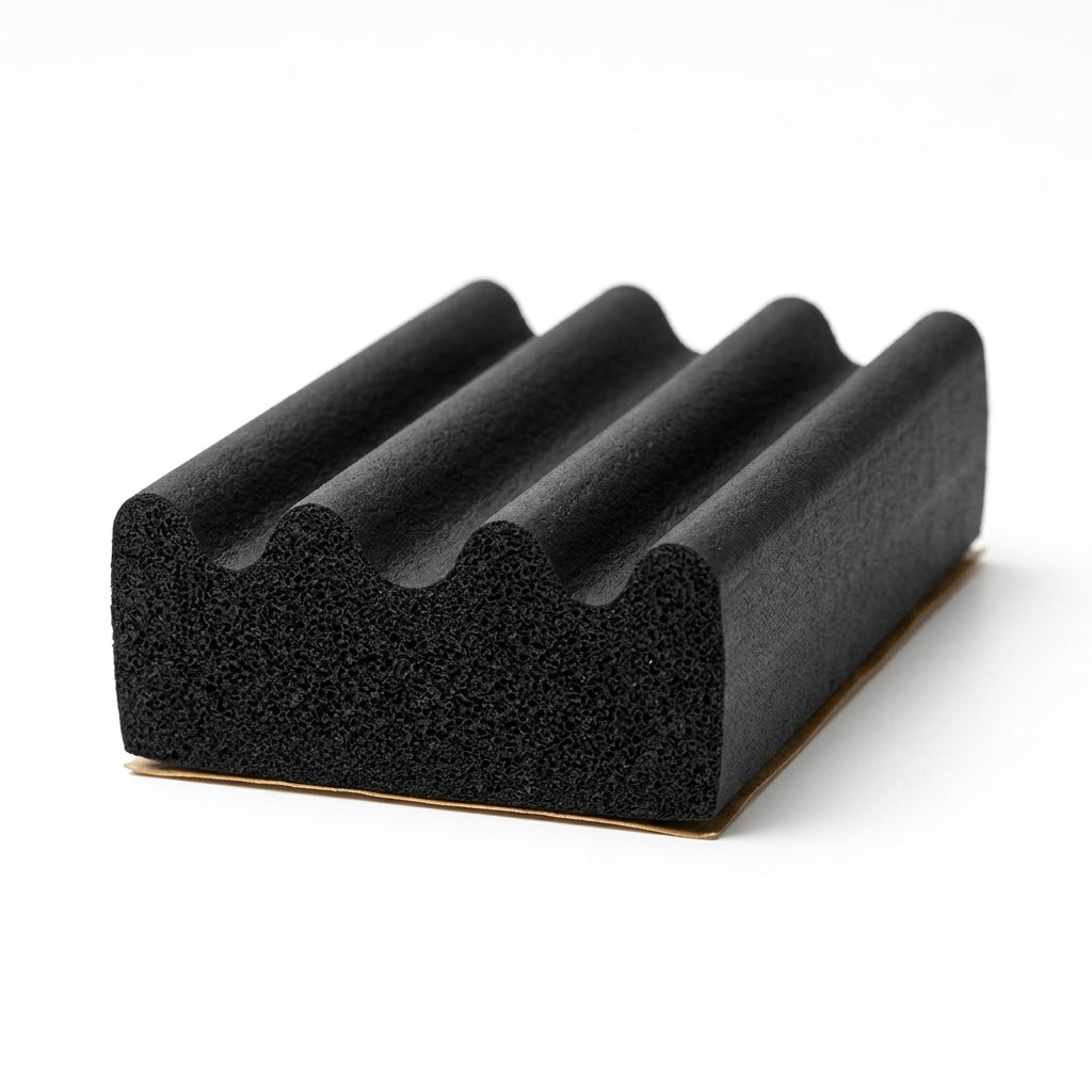 Short black sponge crown strip with corrugated top on adhesive backing