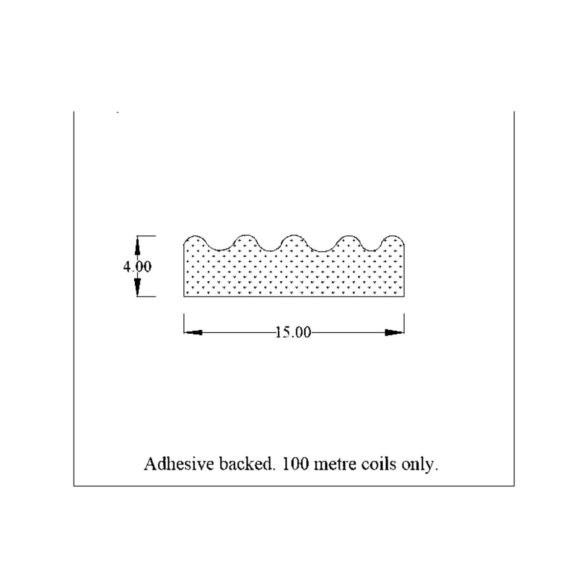 Diagram of crown sponge strip, 15.00mm x 4.00mm, adhesive backed, 100m coils