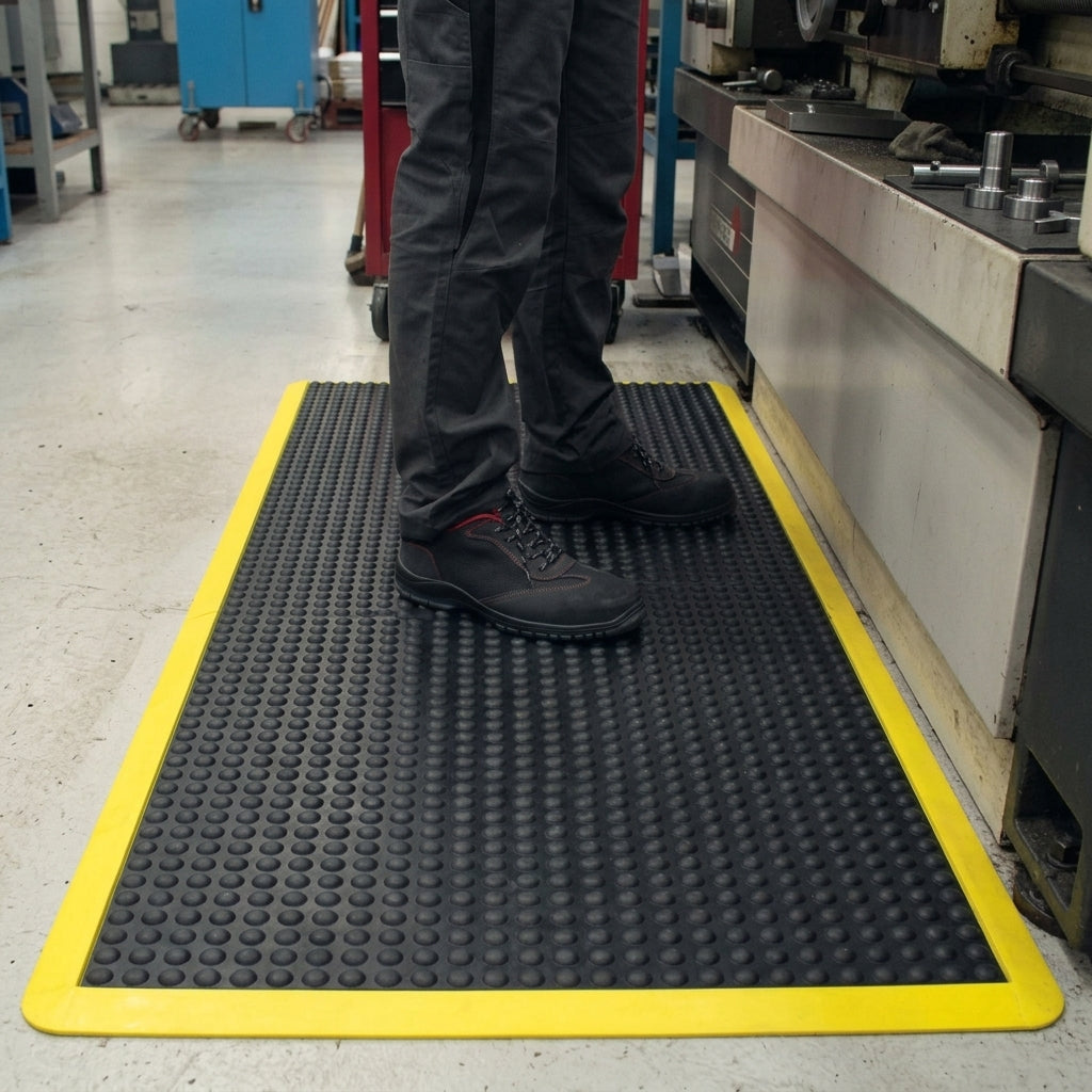 Safety Anti-Fatigue Mat with Bubble Surface and Yellow Edging