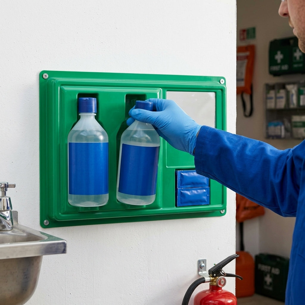 Emergency Eye Wash Station with 2 x 500ml Solution Bottles
