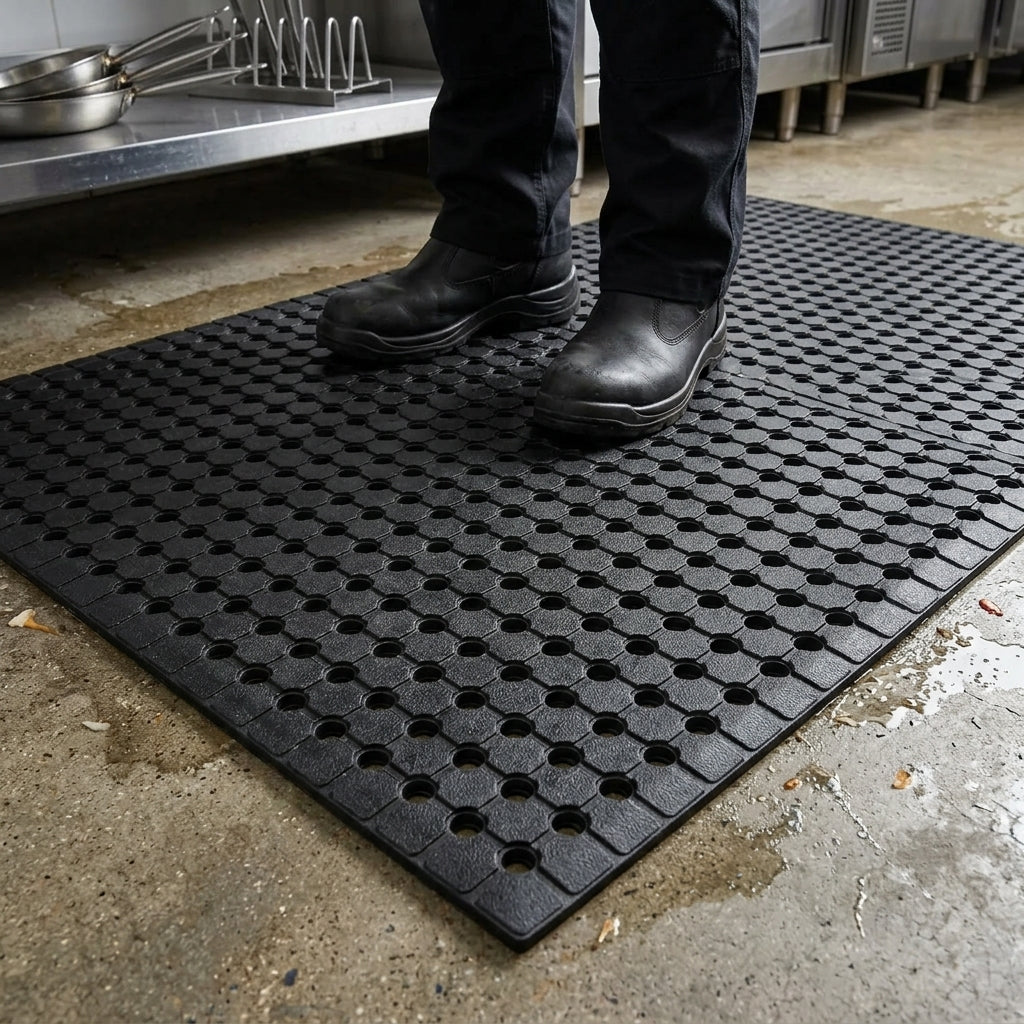 Anti-Fatigue Drainage Workplace Runner Mat - 1m Wide, 10mm Thick