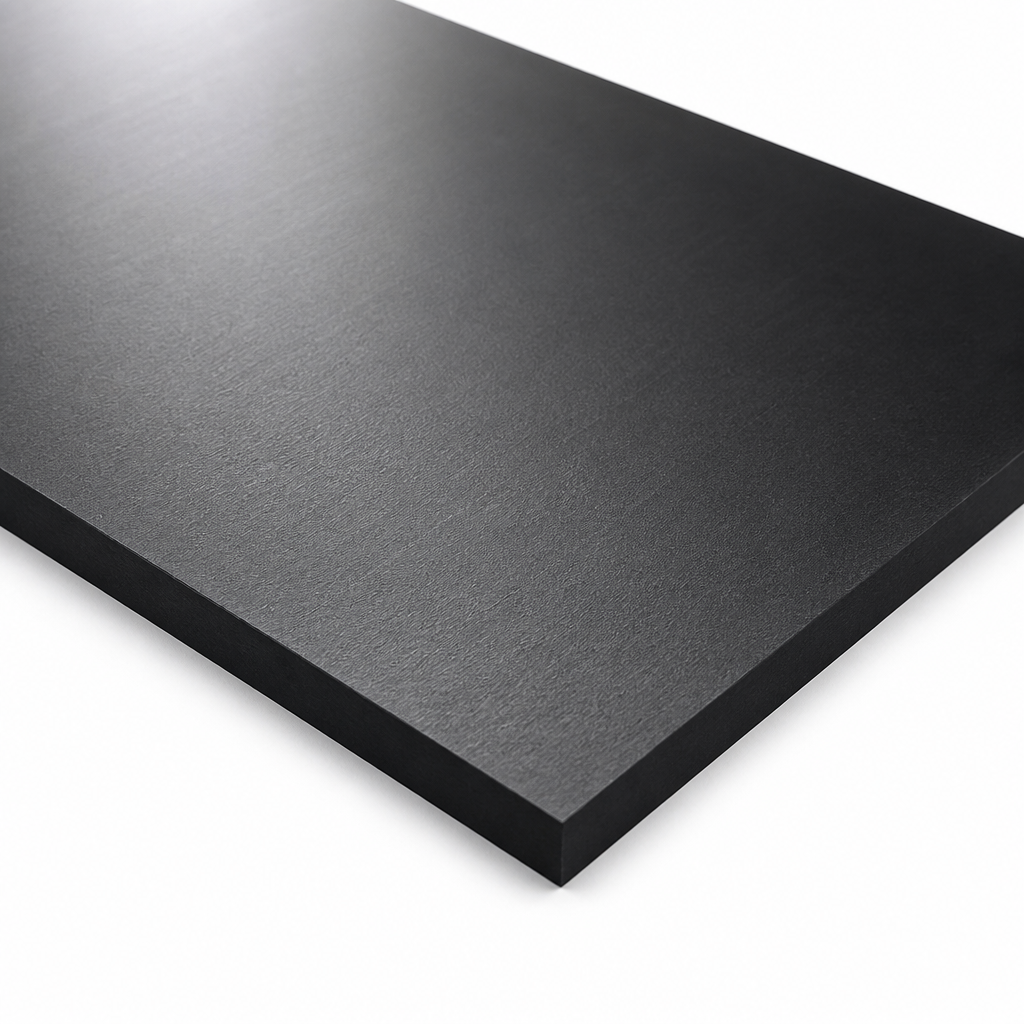 Black polyethylene sheet angled on white, matt face with a light sheen across the top