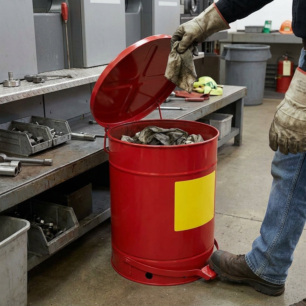 Steel Oily Waste Can with Self-Closing Lid