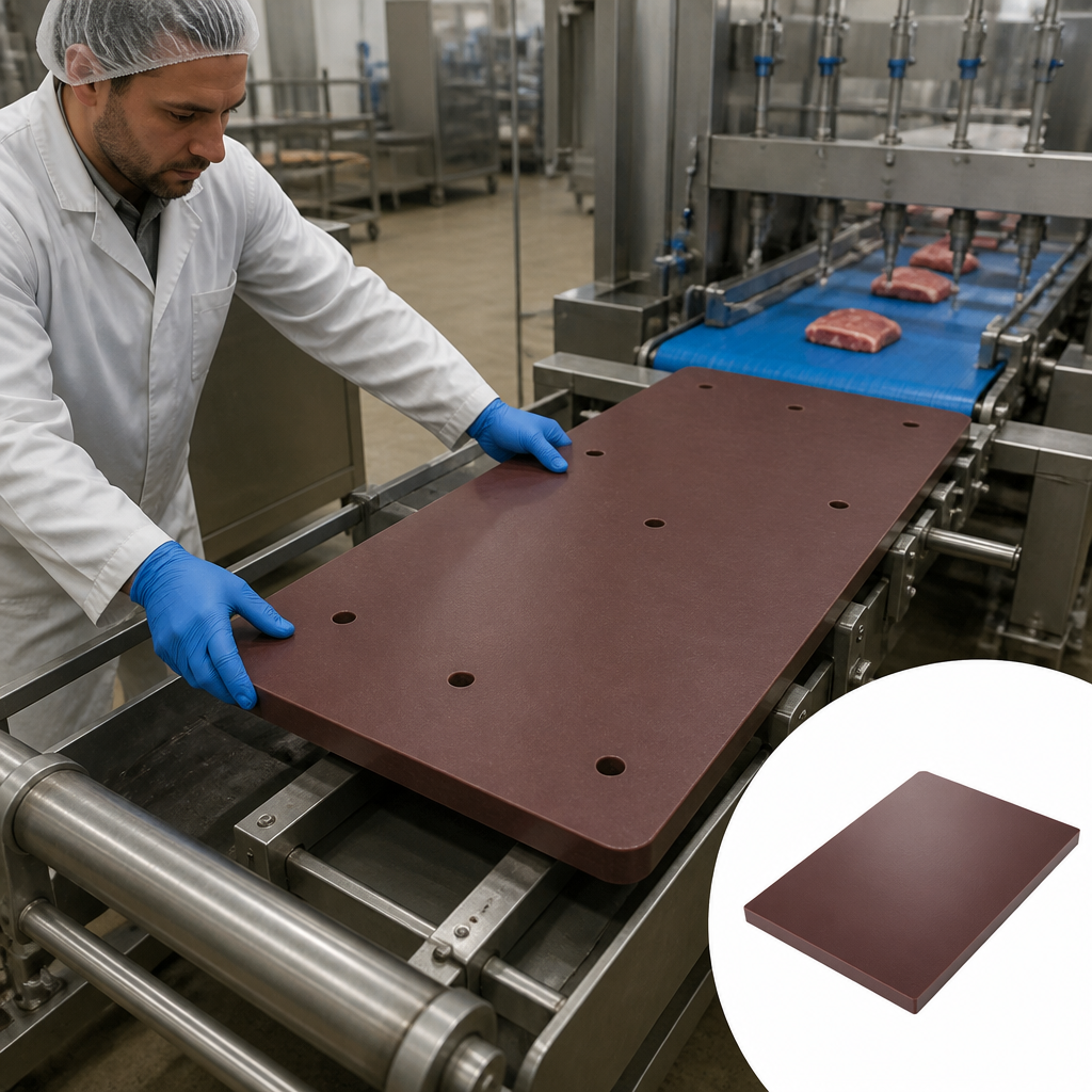 High Molecular Weight Polyethylene PE500 Burgundy Sheet for Food Processing 12mm to 25mm thick - UK Engineering Plastics