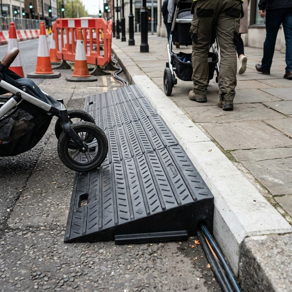 Heavy Duty Kerb Ramp with Diamond and Chevron Surface Patterns