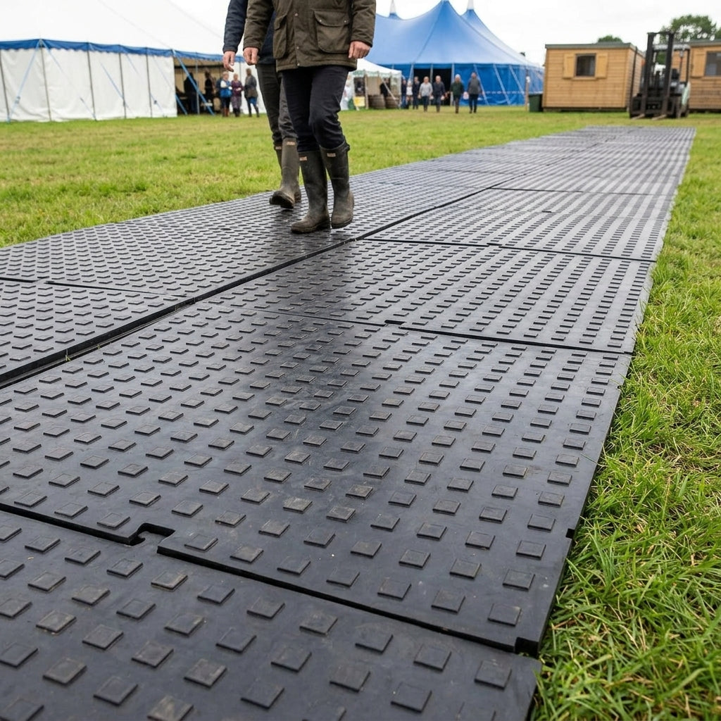 Interlocking Square Top Rubber Ground Protection Mat - 1.2m x 0.8m