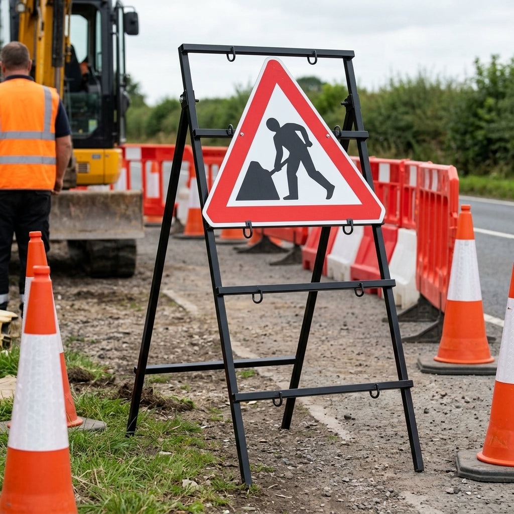 Temporary Traffic Management Sign with Foldable Frame