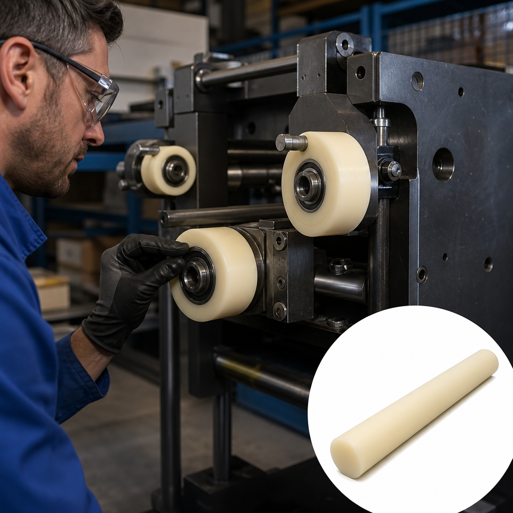 Nylon 66 Natural (cream) / Black Rod 40mm to 60mm dia for Bearings & rollers - UK Engineering Plastics