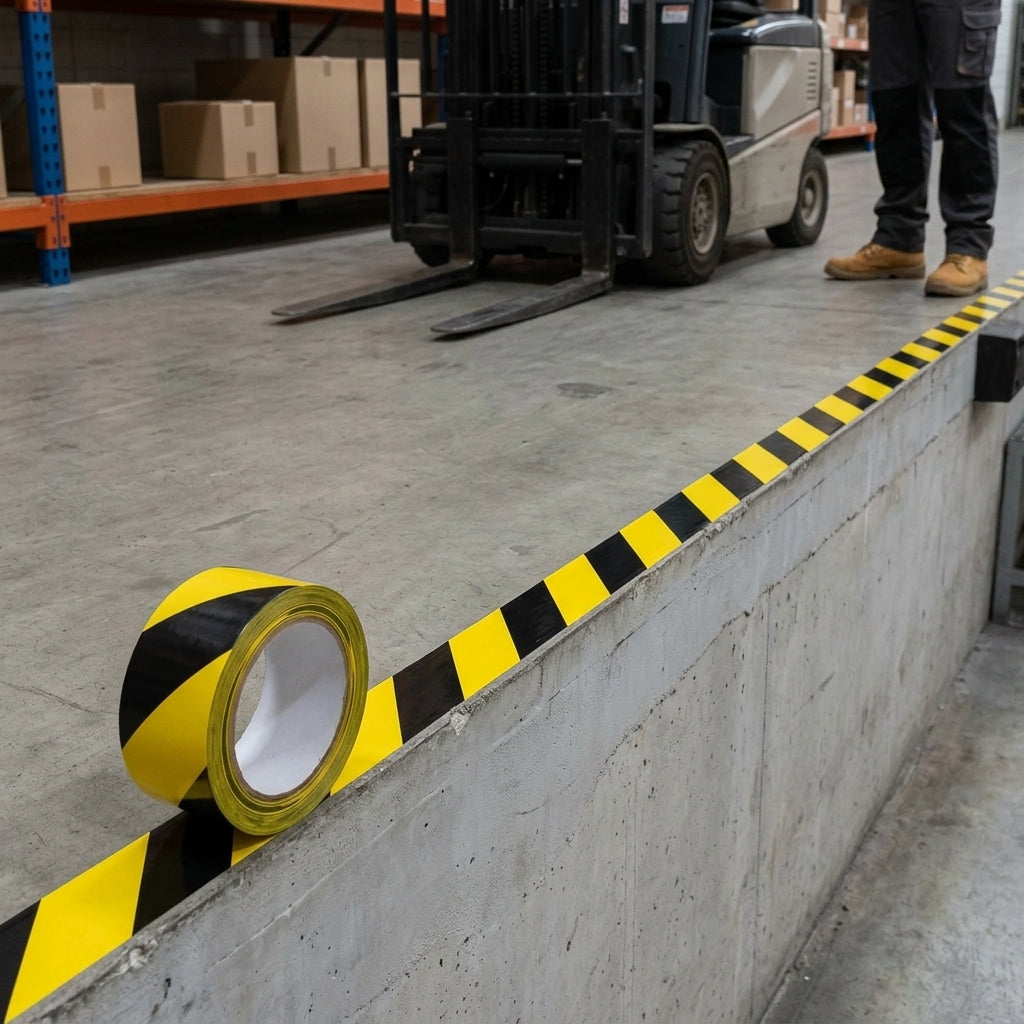 Self-Adhesive Hazard Warning Tape - PVC Striped for Area Marking