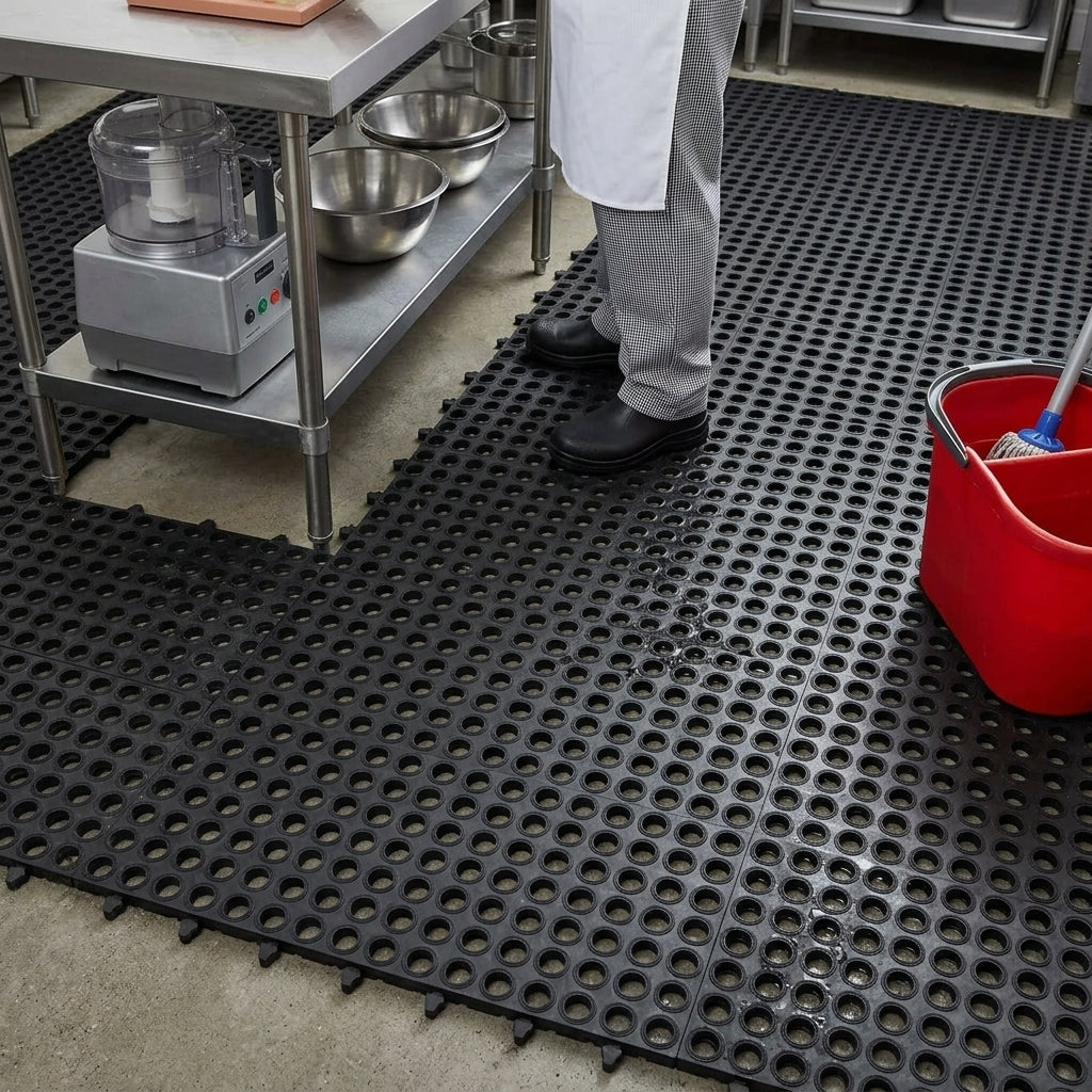 Interlocking Modular Safety Floor Tile with Open Grid Drainage