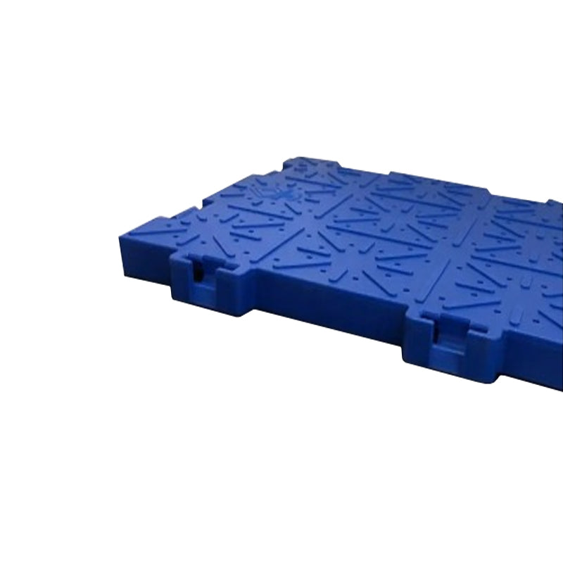 Blue interlocking ground protection tile with textured non-slip surface