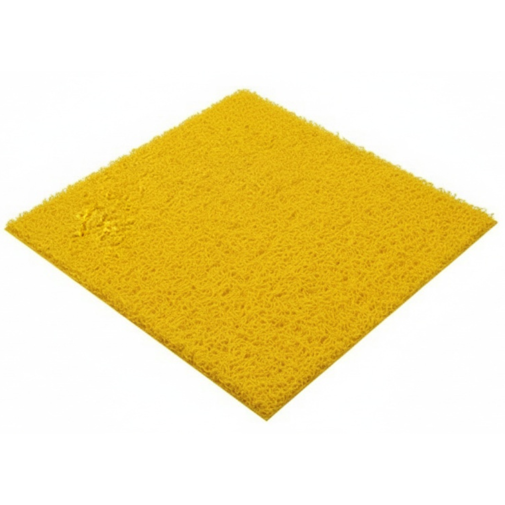 Close-up of a square section of the yellow Site Spaghetti Mat, highlighting its looped, non-slip texture, ideal for use as 12m x 1.2m temporary walkway on construction and industrial sites.