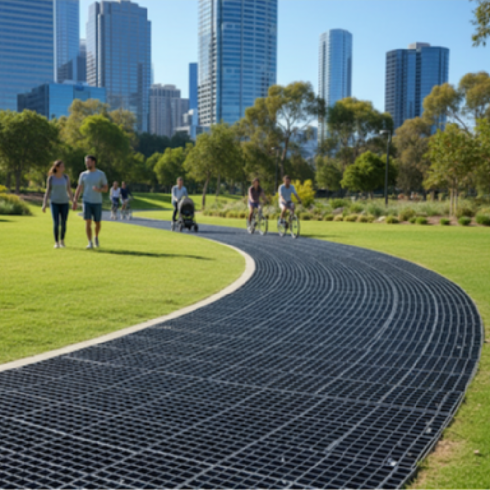 Eco-friendly recycled polyethylene grid used for car parks and pathways