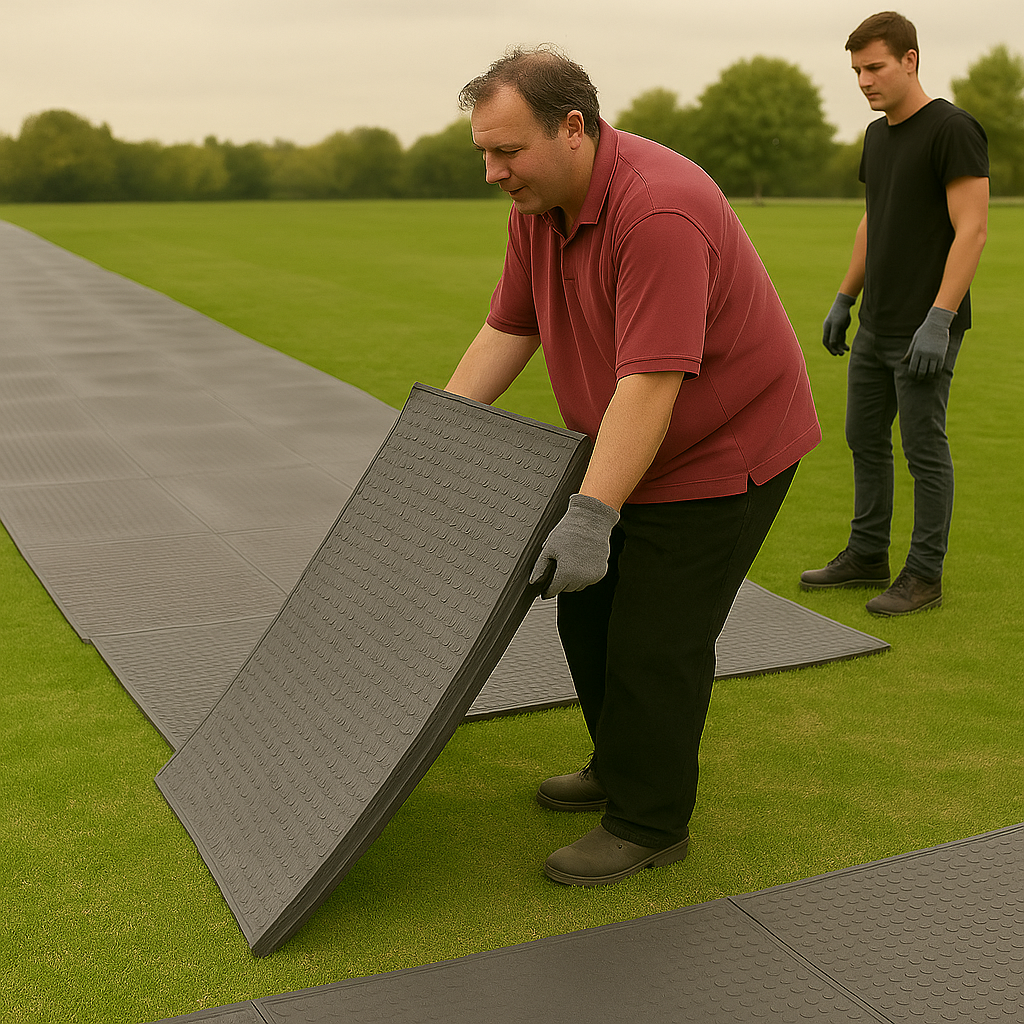 Fire resistant site flooring mats with tongue and groove system